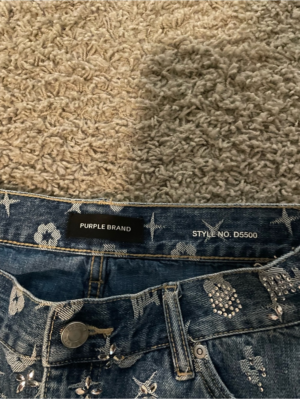 PURPLE BRAND Mid Indigo Denim Mini Skirt with Silver Bling - Picture 4 of 7